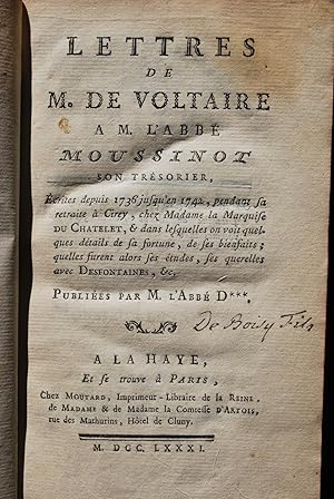 Lettres de M. de Voltaire à l'Abbé Moussinot, son trésorier.