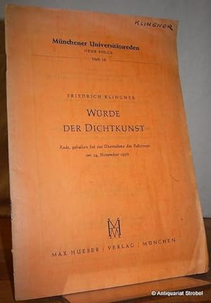 Seller image for Wrde der Dichtkunst. Rede, gehalten bei der bernahme des Rektorats am 24. November 1956. for sale by Antiquariat Christian Strobel (VDA/ILAB)