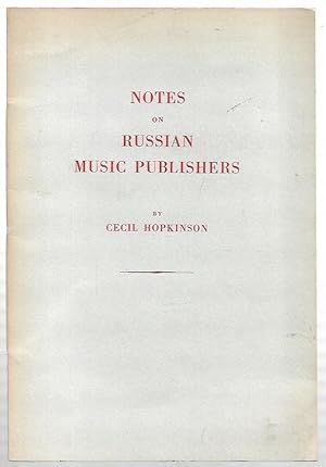 Bild des Verkufers fr Notes on Russian Music Publishers zum Verkauf von City Basement Books