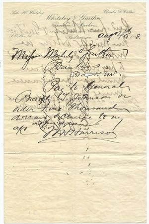 1888 Former Civil War Confederate General Bradley Johnson Manuscript Receipt Signed