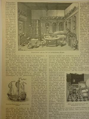 Bild des Verkufers fr Orig. Holzstich - Puppen - Puppenzimmer zu der Zeit des dreiigjhrigen Krieges. / Zinnernes Puppenschiff aus dem 17. Jahrhundert. / Schlaf-und Kinderzimmer aus dem Puppenhause von 1639. Mit Rckseite 6 Stiche. zum Verkauf von Allguer Online Antiquariat