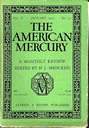Immagine del venditore per The American Mercury Volume X,, No. 37: January, 1927 venduto da Dorley House Books, Inc.