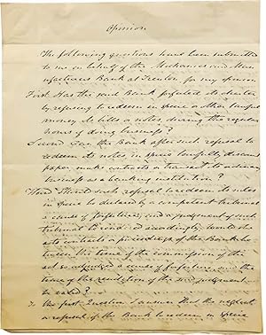 Signed Manuscript Assessment, Written at the Onset of the Panic of 1837, Concerning the Ethics an...