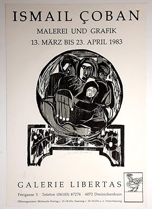 Bild des Verkufers fr Malerei und Graphik. - (Ausstellungsplakat mit signiertem Farb-Holzschnitt von zwei Stcken Blumenverkuferin / 1983) zum Verkauf von BuchKunst-Usedom / Kunsthalle