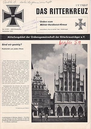 Imagen del vendedor de Das Ritterkreuz. Mitteilungsblatt der Ordensgemeinschaft der Ritterkreuztrger e.V. Nr. 3(1972) a la venta por Antiquariat Jterbook, Inh. H. Schulze