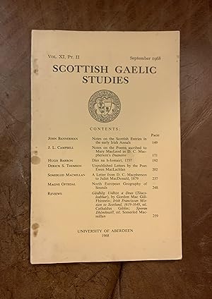 Bild des Verkufers fr Notes on the Scottish Entries in the Early Irish Annals Scottish Gaelic Studies Vol. XI Part II September 1968 zum Verkauf von Three Geese in Flight Celtic Books