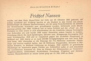 Seller image for Fridtjof Nansen (a.d. Reihe: "Aus nordischem Erbgut") for sale by ANTIQUARIAT H. EPPLER