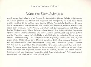 Seller image for Marie von Ebner-Eschenbach (a.d. Reihe: "Aus deutschem Erbgut") for sale by ANTIQUARIAT H. EPPLER