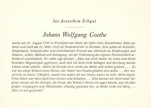 Seller image for Johann Wolfgang Goethe (a.d. Reihe: "Aus deutschem Erbgut") for sale by ANTIQUARIAT H. EPPLER