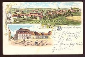 Ansichtskarte AK Gruss aus Bernstadt i. Sachsen. Litho 2 Motive (Totalansicht, Gasthof zum braune...