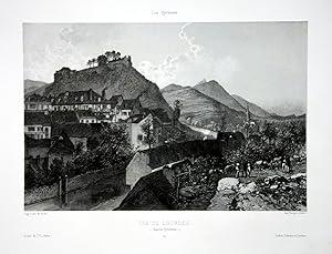 Bild des Verkufers fr Vue de Lourdes, Pyrenees" - Lourdes France Frankreich Pyrenees Lithographie Litho Ciceri zum Verkauf von Antiquariat Steffen Vlkel GmbH