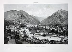 Bild des Verkufers fr Ensemble du Parc de Luchon" - Luchon France Frankreich Pyrenees Lithographie Litho Ciceri zum Verkauf von Antiquariat Steffen Vlkel GmbH