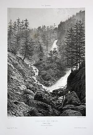 Bild des Verkufers fr Cascade du Coeur, Luchon" - Cascade du Coeur Luchon France Frankreich Pyrenees Lithographie Litho Ciceri zum Verkauf von Antiquariat Steffen Vlkel GmbH