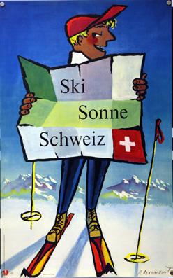 Plakat - Ski Sonne Schweiz. Orig.-Lithographie.