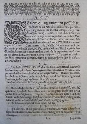 Disputatio De Symbolis, von Denck- oder Leibsprüchen, quam Inclytae Facultatis Philosophicae cons...