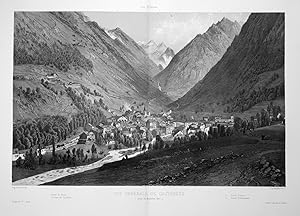 Bild des Verkufers fr Vue Generale de Cauterets" - Generale Cauterets France Frankreich Pyrenees Lithographie Litho Ciceri zum Verkauf von Antiquariat Steffen Vlkel GmbH