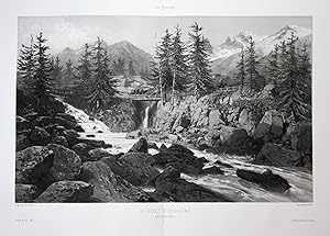 Bild des Verkufers fr Le Pont d'Espagne, Cauterets" - Le Pont d'Espagne Cauterets France Frankreich Pyrenees Lithographie Litho Ciceri zum Verkauf von Antiquariat Steffen Vlkel GmbH