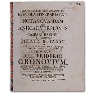 Imagen del vendedor de Notas quasdam et animadversiones in Caspari Bauhini Prodromum theatri botanici. a la venta por Antiquariat Gerhard Gruber