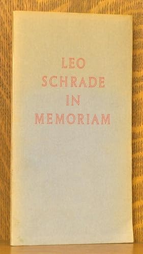 Immagine del venditore per LEO SCHRADE IN MEMORIAM venduto da Andre Strong Bookseller