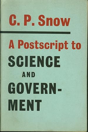 Imagen del vendedor de A Postscript to Science and Government a la venta por Eureka Books