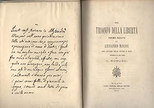 Immagine del venditore per DEL TRIONFO DELLA LIBERTA'. Poema inedito di Alessandro Manzoni con lettere dello stesso e note, preceduto da uno studio di C. Romussi. venduto da studio bibliografico pera s.a.s.