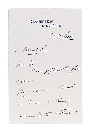 Bild des Verkufers fr Autograph Letter Signed (?R. B. Cunninghame Graham?) to ?E. Wrench? [probably John Evelyn Wrench, British author and founder of the Royal Overseas League and the English Speaking Union], zum Verkauf von Maggs Bros. Ltd ABA, ILAB, PBFA, BA