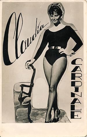 Image du vendeur pour Claudia Cardinale in black (Vintage promotional postcard, 1960s) mis en vente par Well-Stacked Books
