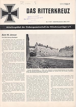 Imagen del vendedor de Das Ritterkreuz. Mitteilungsblatt der Ordensgemeinschaft der Ritterkreuztrger e.V. Nr. 1(1971) a la venta por Antiquariat Jterbook, Inh. H. Schulze