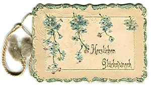 Glückwunschkarte - Klappkarte - Papierantiquität mit aufwendigem Prägedruck um 1890