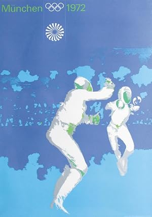 Werbeplakat Olympische Spiele München 1972 - Motiv Fechten, 84x60 cm