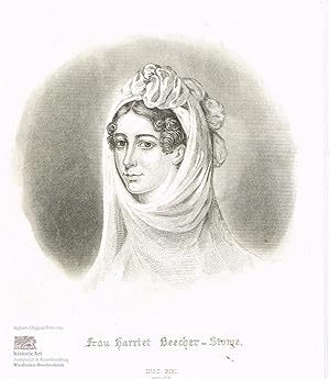 Frau Harriet Beecher-Stowe. Brustbild mit Haartuch nach viertellinks. Stahlstich um 1850