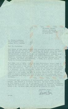 TLS Donald J. Gray to Thomas Parkinson, April 14, 1958. RE: reviews, bibliographies.