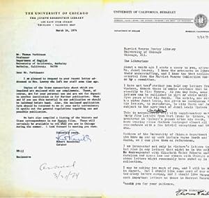 Seller image for TLS Rosenthal to Parkinson March 16, 1974, & a photocopy of a TLS Parkinson to Rosenthal March 14, 1974. RE: Hart Crane, Yvor Winters. for sale by Wittenborn Art Books