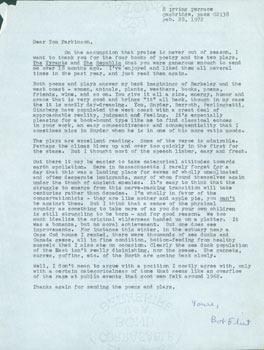 TLS Robert Flint to Thomas Parkinson, February 28, 1972. RE: Ginsberg, Ferlinghetti, Rexroth, Sny...