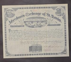 Merchants Exchange of St Louis Certificate of Membership, No. 7555. 4 Vignettes. Ca. 24,5 x 30,5 ...