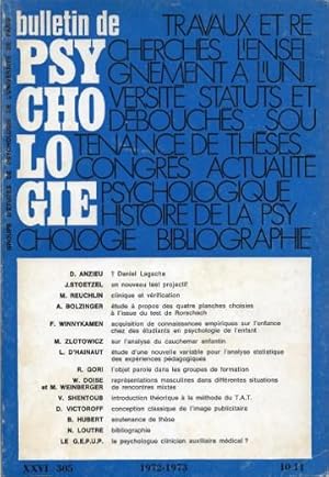 Bulletin De Psychologie Tome XXVI N° 305 . 1972-1973 ( 10 - 11 )