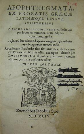 Apophthegmata ex probatis graecae latinaeque linguae scriptoribus.