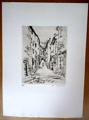 Imagen del vendedor de Gravure Originale Numrot IX / X ( Vue d'une rue montante - voir photographie ) a la venta por ARTLINK