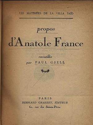 Bild des Verkufers fr Propos d'Anatole France zum Verkauf von Librodifaccia