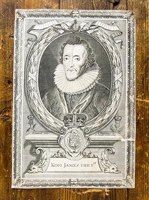 Kupferstich-Porträt von Vanderbanck und van der Gucht nach Lutterell. King James The 1st.
