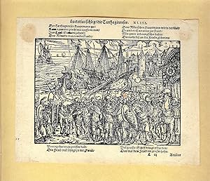 Seller image for UNE GRAVURE sur BOIS de JOST AMMAN [ De 1568 ou 1578 ] ILLUSTRATION de l' " HISTOIRE ROMAINE " de TITE LIVE dans "" TITI LIVII PATAVANI ROMANAE HISTORIAE PRINCIPIS. " Publi  FRANKFURT par J. & S. FEYEREBENDT - PLANCHE XLIII CARTHAGE for sale by LA FRANCE GALANTE