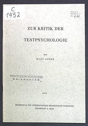 Bild des Verk�ufers f�r Zur Kritik der Testpsychologie; zum Verkauf von books4less (Versandantiquariat Petra Gros GmbH & Co. KG)