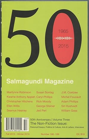 Bild des Verkufers fr Salmagundi Magazine: 50: 1965-2015: Volume Three of the Fiftieth Anniversary Series: The Non-Fiction Issue: Personal Essays, Interviews, Politics & Culture, Arts & Letters: (Fall 2015- Winter 2016, Number 188-189) zum Verkauf von Between the Covers-Rare Books, Inc. ABAA