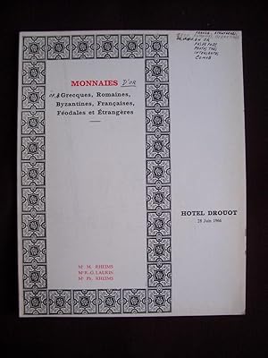 Image du vendeur pour Monnaies Grecques, Romaines, Byzantines, Franaises, Fodales et Etrangres 1966 mis en vente par Librairie Ancienne Zalc