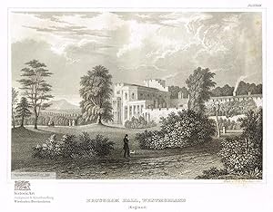 Brougham Hall, Westmorland. Ansicht von Schloss Brougham mit Spaziergängern im Park. Stahlstich v...