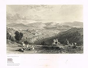 Seller image for Bethany. berfall berittener Beduinen im Gebirge. Stahlstich von Adlard nach Allom um 1840 for sale by historicArt Antiquariat & Kunsthandlung