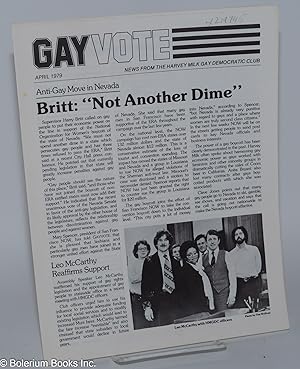 Immagine del venditore per Gay Vote: news from the Harvey Milk Gay Democratic Club; April 1979 venduto da Bolerium Books Inc.