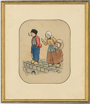 Cecil Aldin (1870-1935) - Framed Lithograph, Girl and Boy on a Street