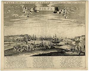 Rare Antique Print-SHIP-HARBOR-DIEPPE-FRANCE-Allard-c.1660