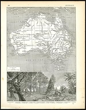 Antique Print-AUSTRALIA-KOALA-KANGAROO-EMU-Larousse-1897
